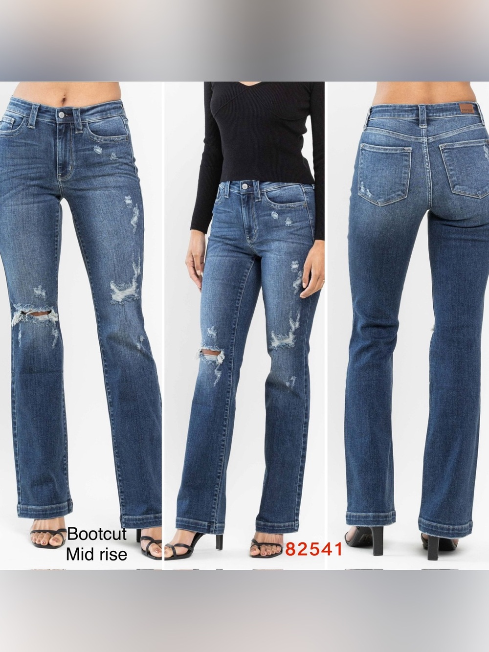 Judy Blue Distressed Medium Dark Blue Bootcut Jeans